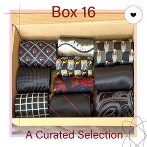 Box 16 Assorted Men's Silk Ties - Black, Gray, Red, Gold Patterns